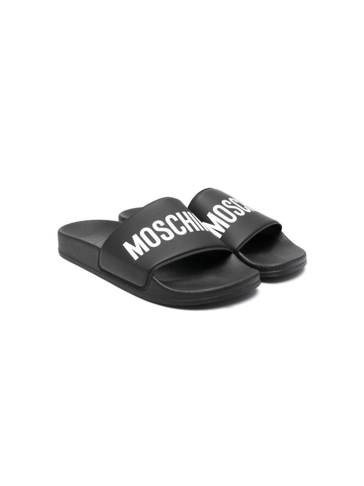 Black children's slippers with logo