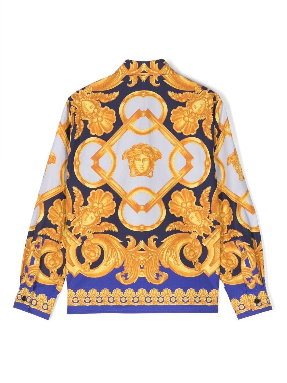 Blue shirt for boys with gold print