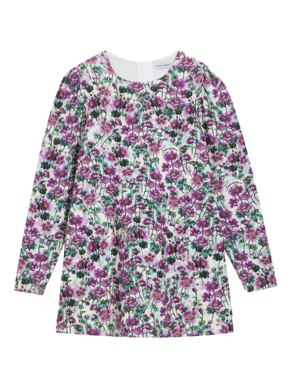 Abito floreale viola per bambina L5JDALFSG81 HA5RG Dolce & Gabbana Kids 