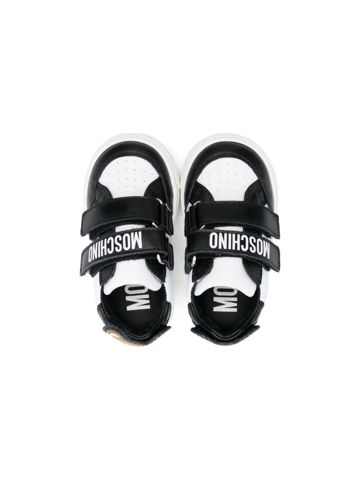 Sneakers bianche e nero per bambini con logo 77345 1 Moschino Kids 