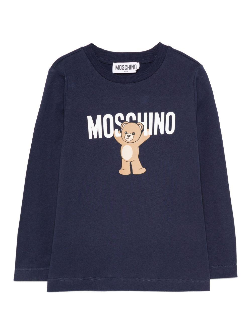 T-shirt blu navy per bambino HTO00JLAA10 40016 Moschino Kids 