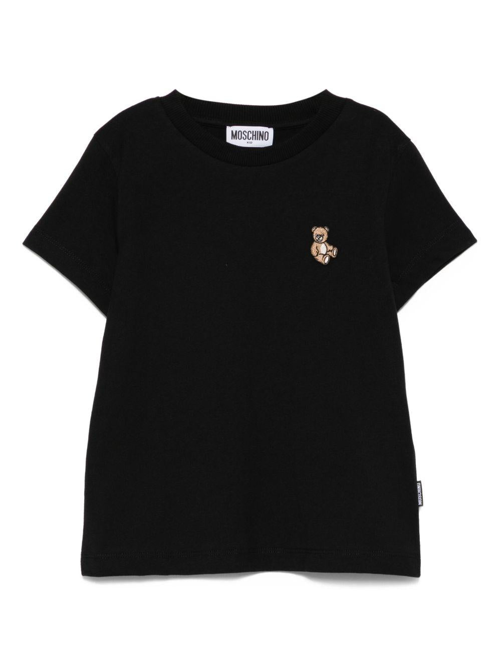 T-shirt nera per bambino HRM058LAA10 60100 Moschino Kids 