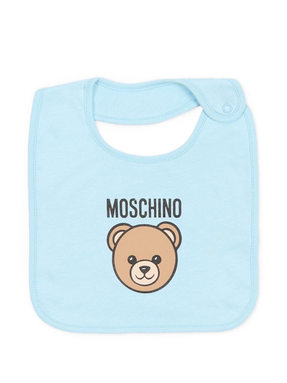 Kit cappello/bavetta azzurro per neonato MUY099LCA19 40304 Moschino Kids 