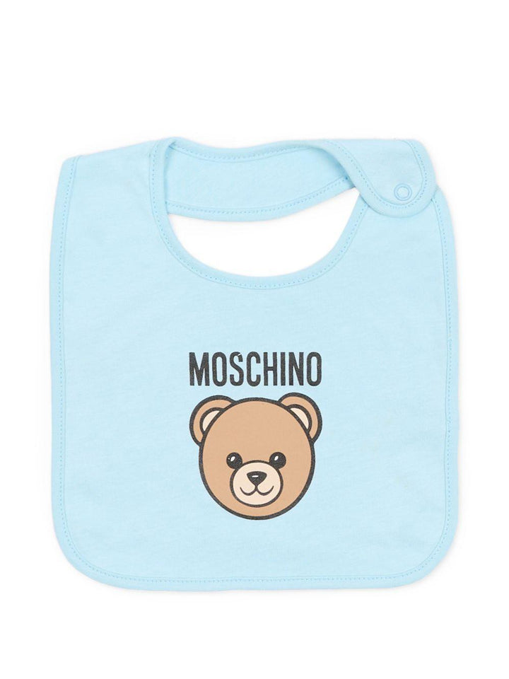 Kit cappello/bavetta azzurro per neonato MUY099LCA19 40304 Moschino Kids 