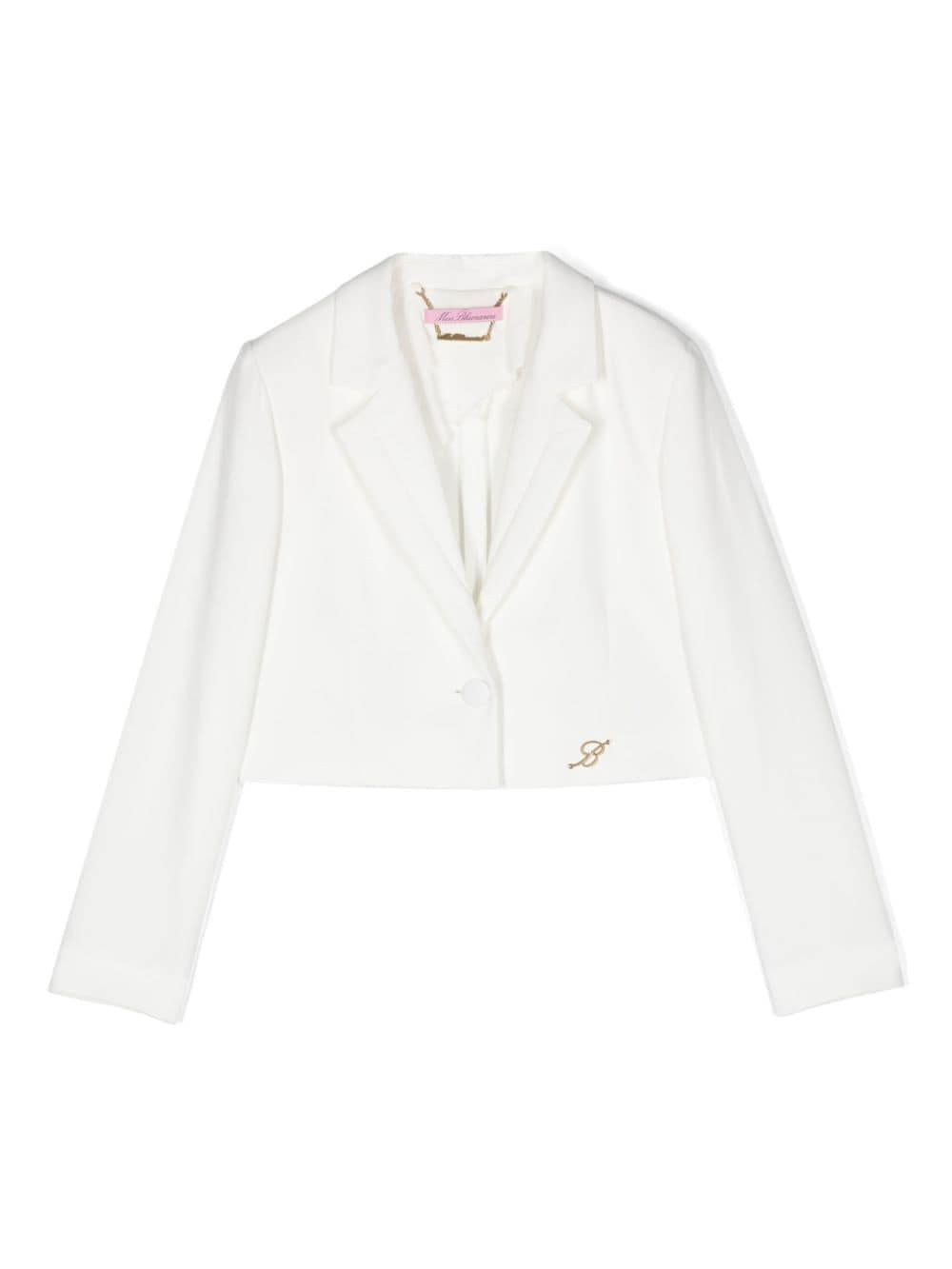 Blazer bianco per bambina con placca con logo