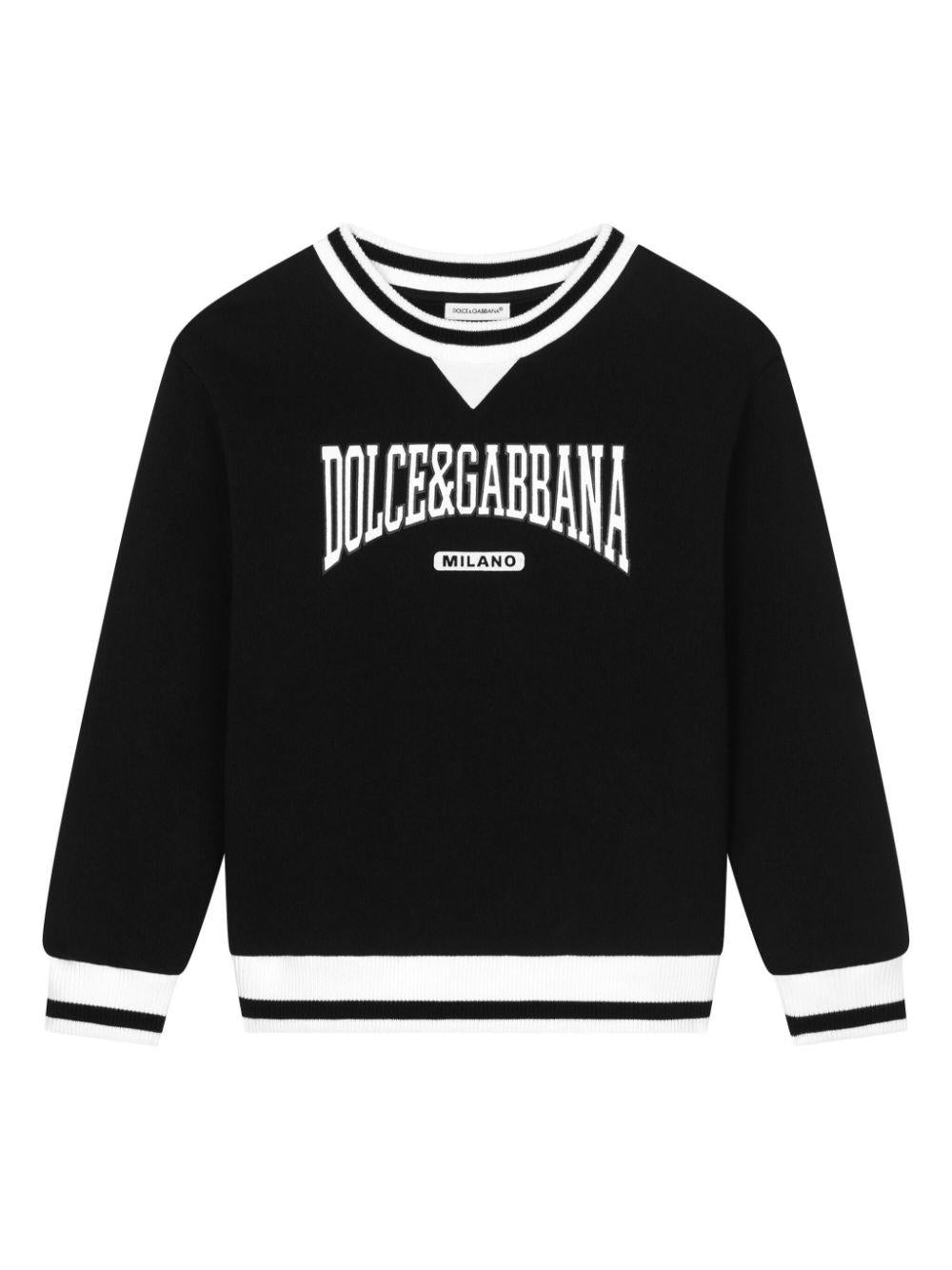 Felpa nera di cotone per bambino con logo L4JWKRG7N1J N0000 Dolce & Gabbana Kids 
