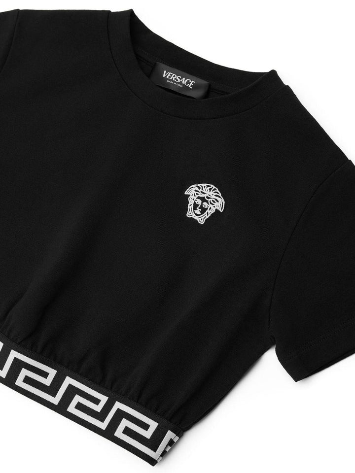 T-shirt crop per bambina in cotone nera