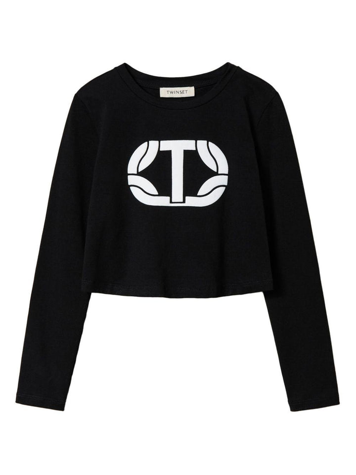 T-shirt nera per bambina con logo