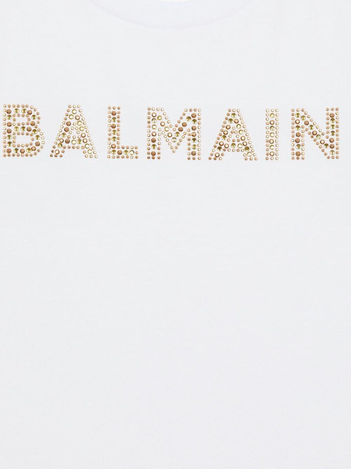 T-shirt bianca per bambina con logo BT8A21J0177 100 Balmain Kids 