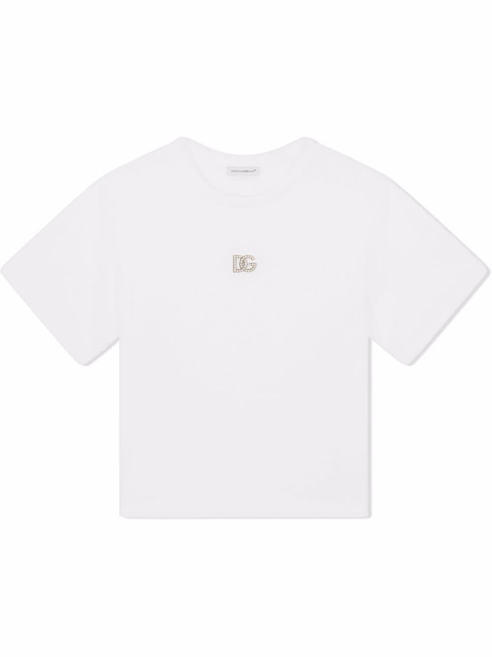 T-shirt per bambina in cotone bianca L5JTAZG7B6N W0800 Dolce & Gabbana Kids 