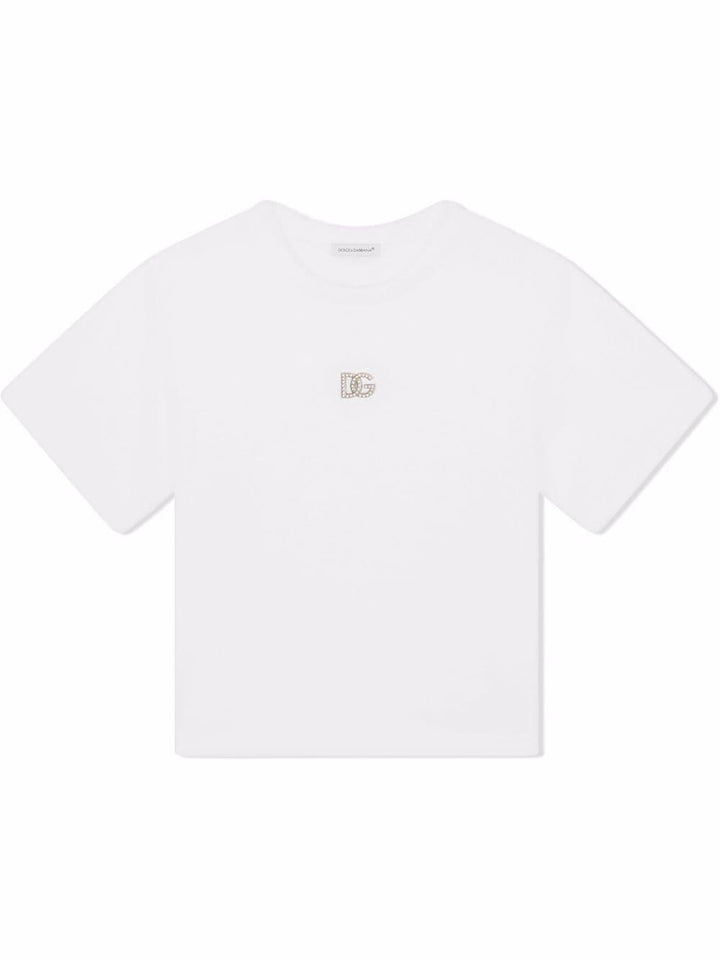 T-shirt per bambina in cotone bianca L5JTAZG7B6N W0800 Dolce & Gabbana Kids 