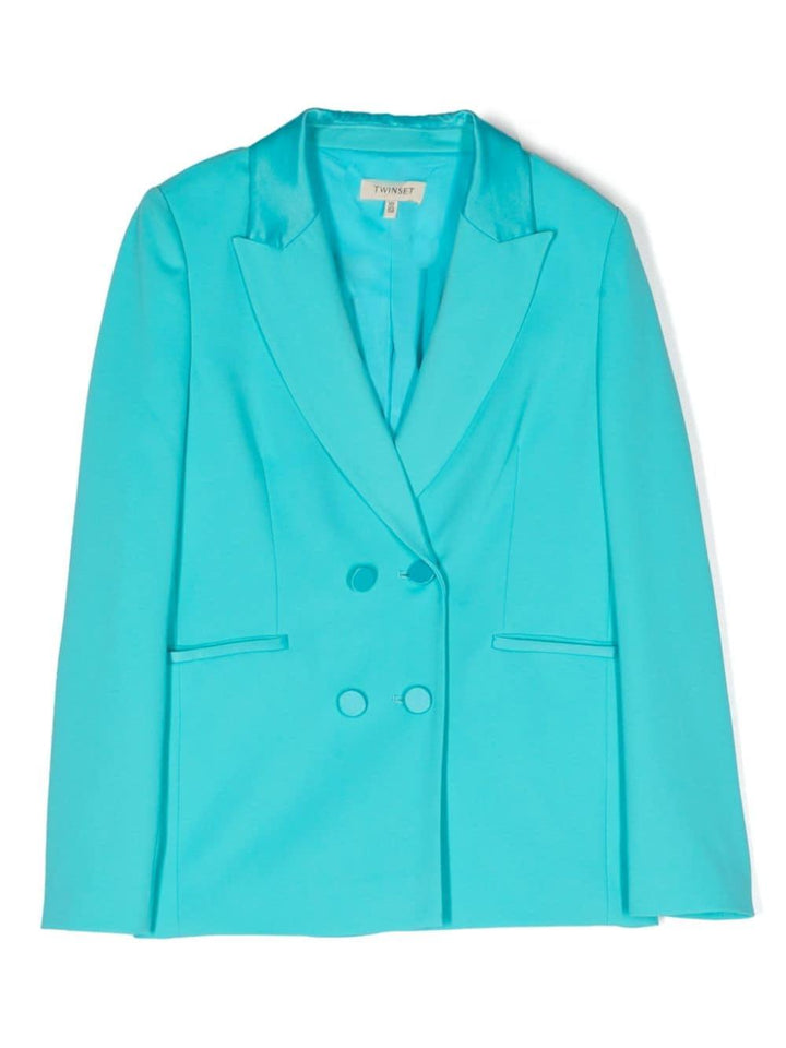 Blazer turchese per bambina in gabardine