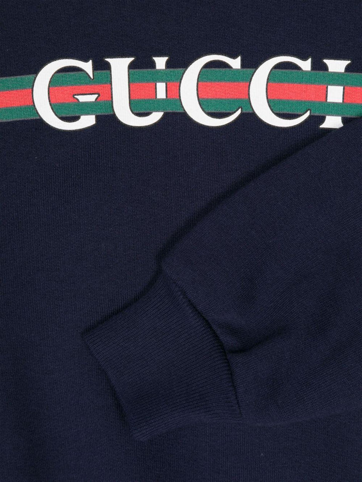Felpa unisex in cotone blu navy con logo 793528XJGPJ 4392 Gucci Kids 