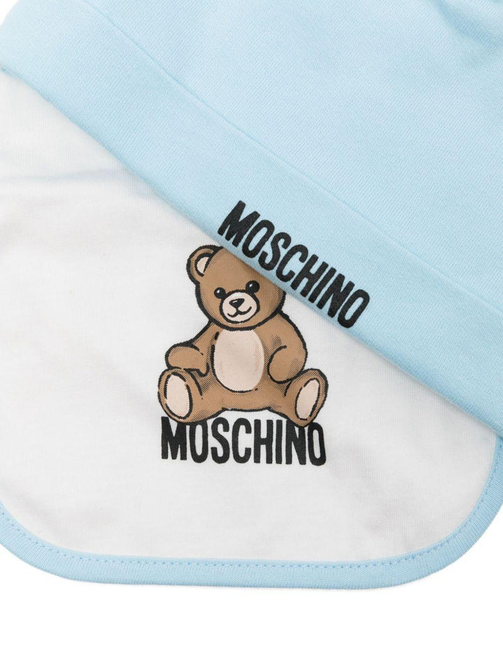 Cappello e bavetta azzurro per neonato MUY08LLCA40 40304 Moschino Kids 