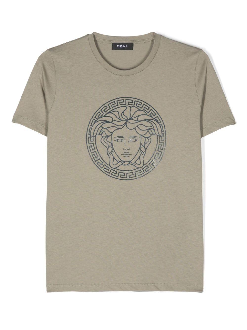 T-shirt per bambina in cotone verde kaki 10002391A11718 2EM50 Versace Kids 