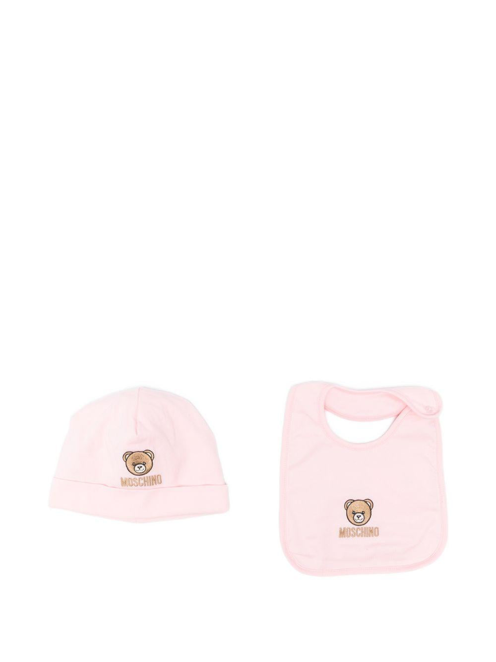 Kit cappello bavetta rosa per neonata MRY03ELAA23 50209 Moschino Kids 