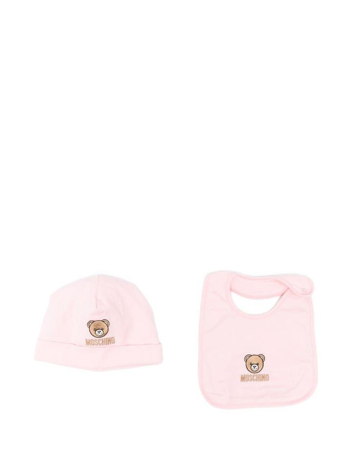 Kit cappello bavetta rosa per neonata MRY03ELAA23 50209 Moschino Kids 