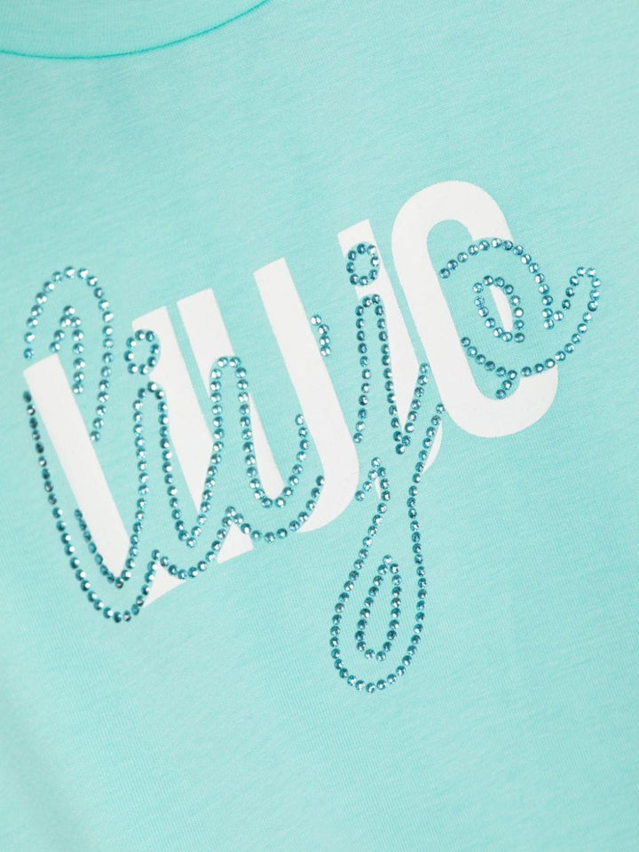 T-shirt blu acqua per bambina con logo