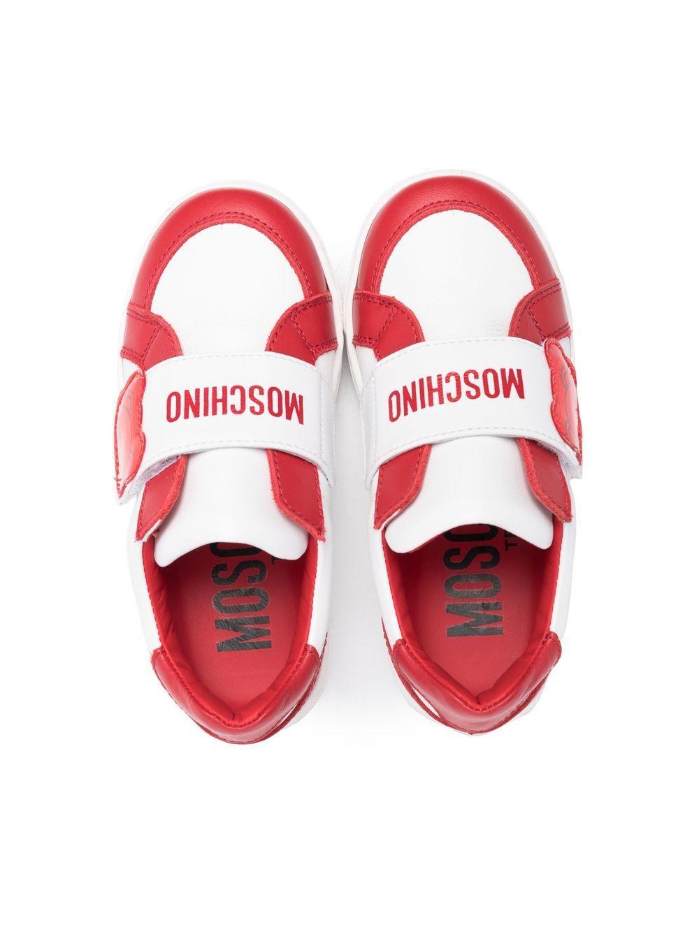 Sneakers per bambino in pelle bianche e rosse