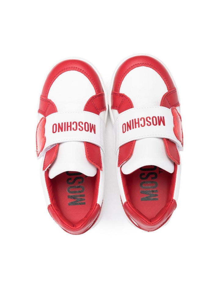 Sneakers per bambino in pelle bianche e rosse