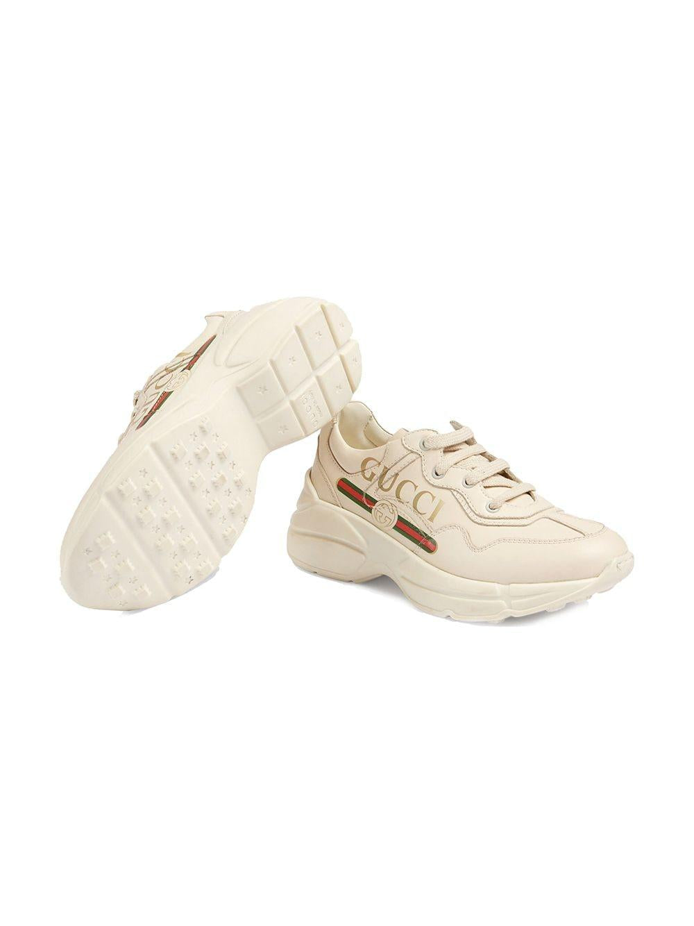 Sneakers crema per bambina con logo
