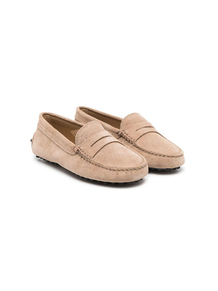 Beige leather moccasins for children