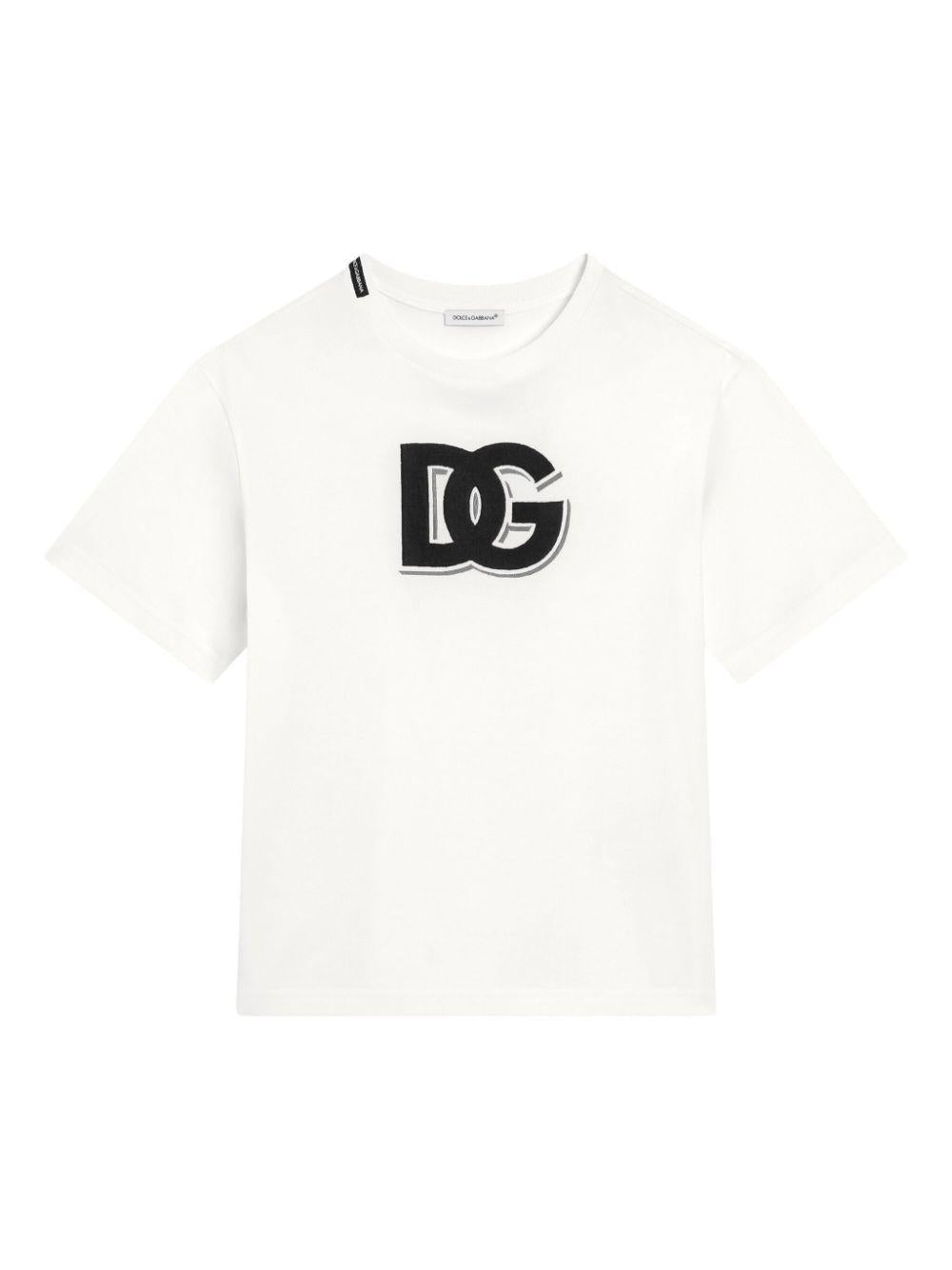 T-shirt bianca con logo per bambino L4JTHVG7O0P W0111 Dolce & Gabbana Kids 