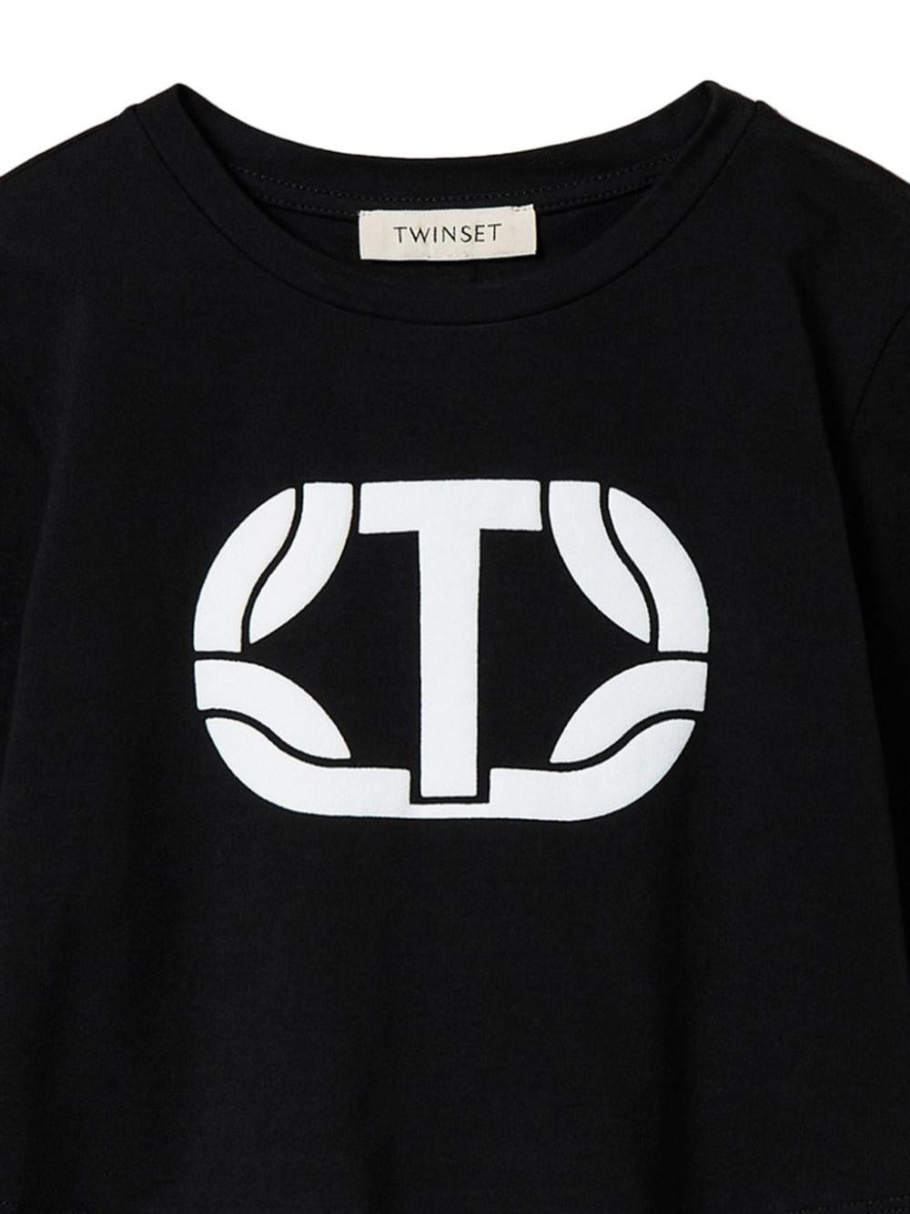 T-shirt nera per bambina con logo