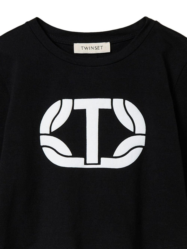 T-shirt nera per bambina con logo