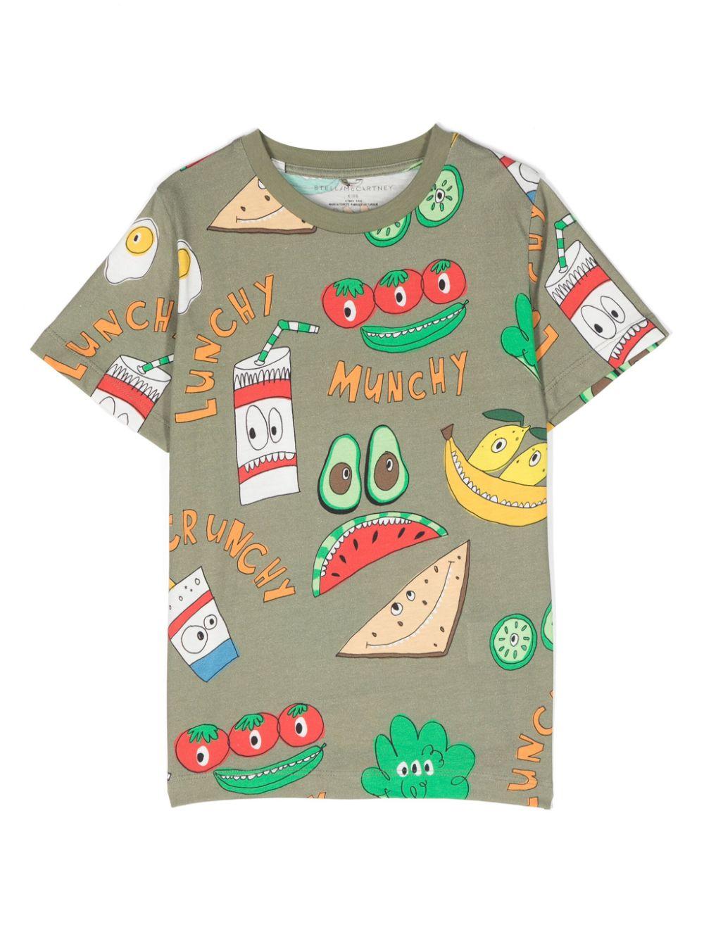 T-shirt verde oliva per bambino con stampa