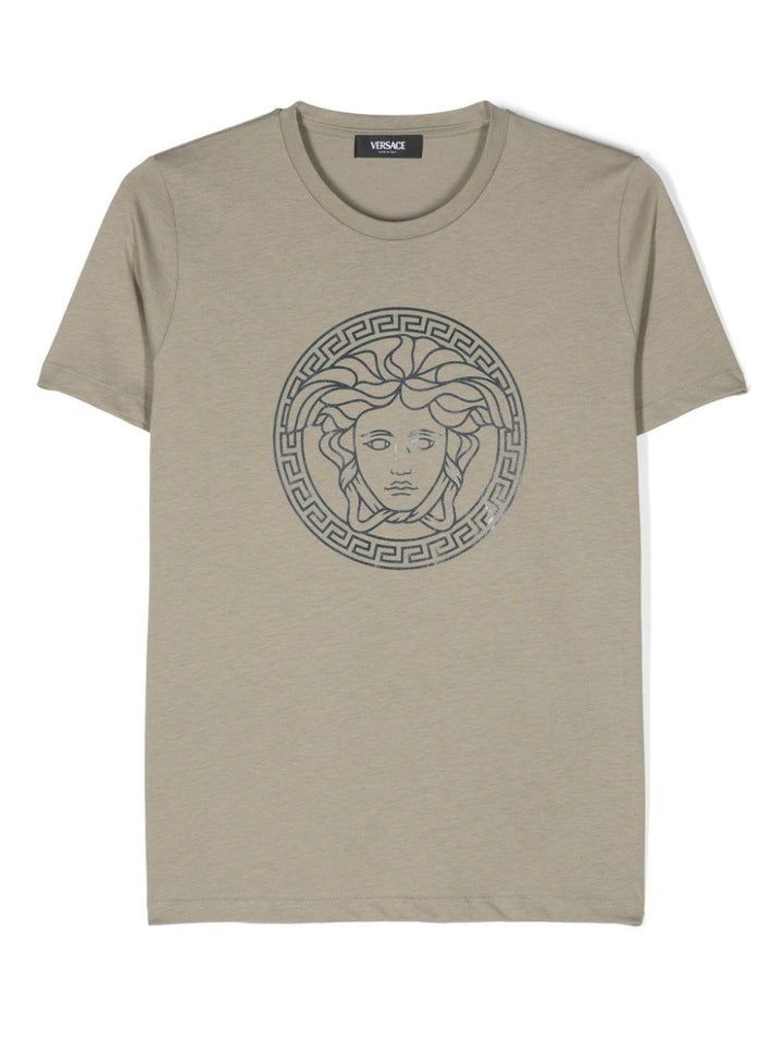 T-shirt per bambina in cotone verde kaki 10002391A11718 2EM50 Versace Kids 