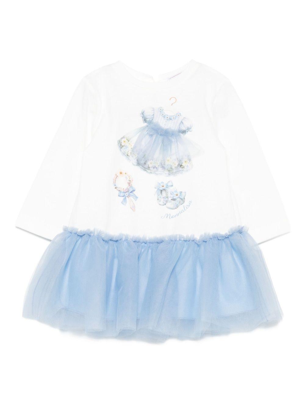 Abito bianco/blu per neonata 39F9066005 0158 Monnalisa Kids 