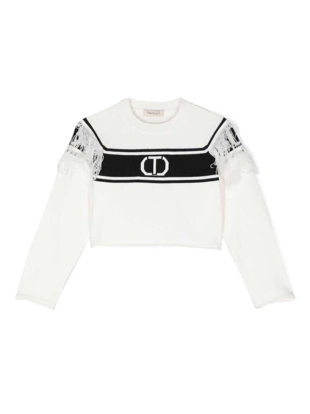 Maglione bianco per bambina con logo