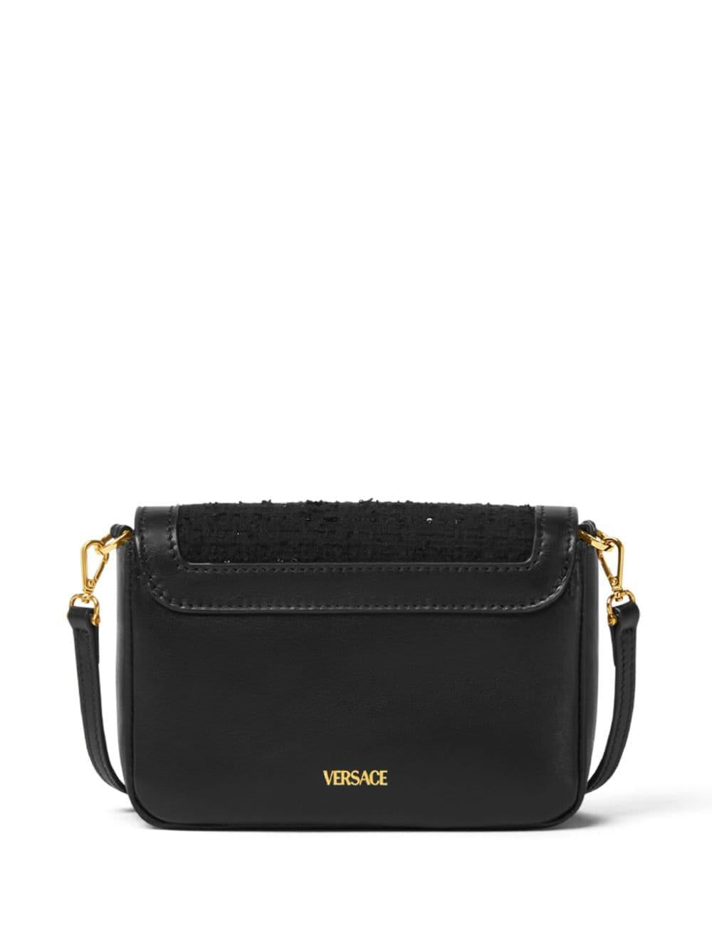 Shoulder bag for girls in black cotton and leather
