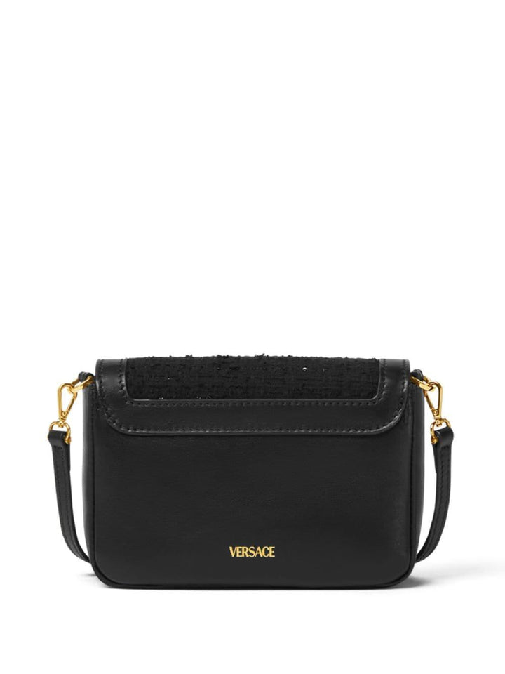 Shoulder bag for girls in black cotton and leather