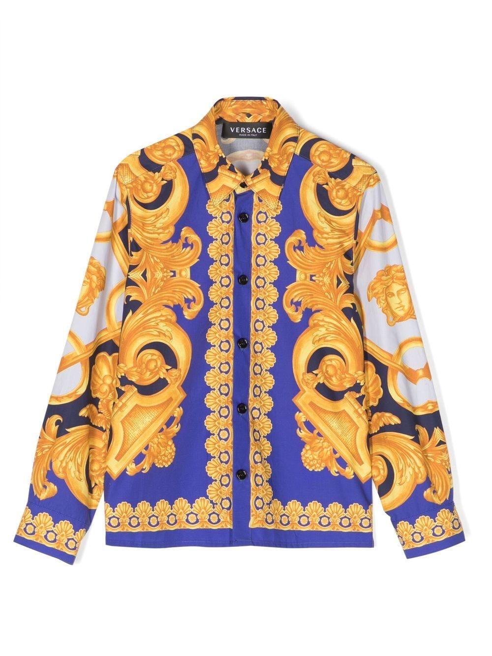 Camicia blu per bambino con stampa oro