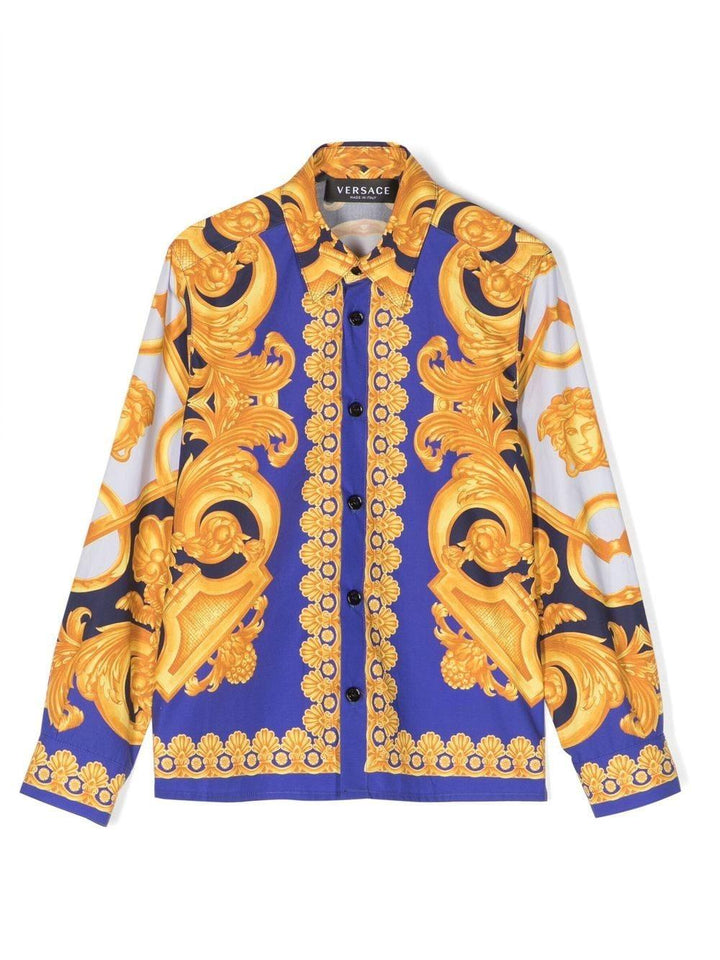 Camicia blu per bambino con stampa oro