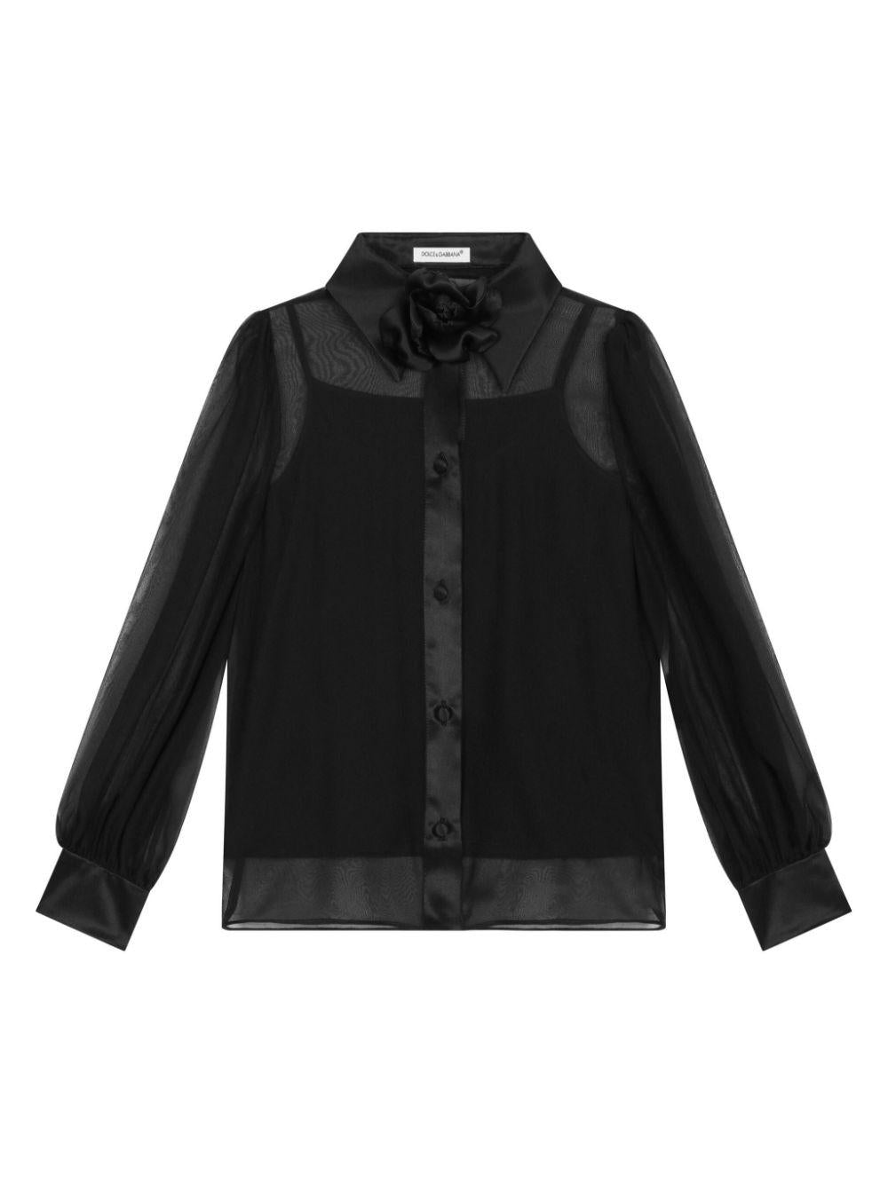 Camicia nera per bambina in seta L55S97G7K5F N0000 Dolce & Gabbana Kids 