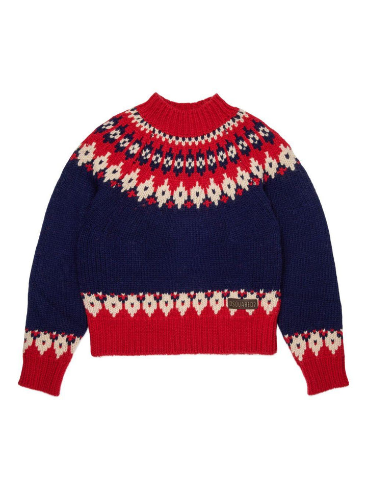Maglione blu navy/rosso per bambino DQ3070D0AAZ DQ864 Dsquared2 Kids 