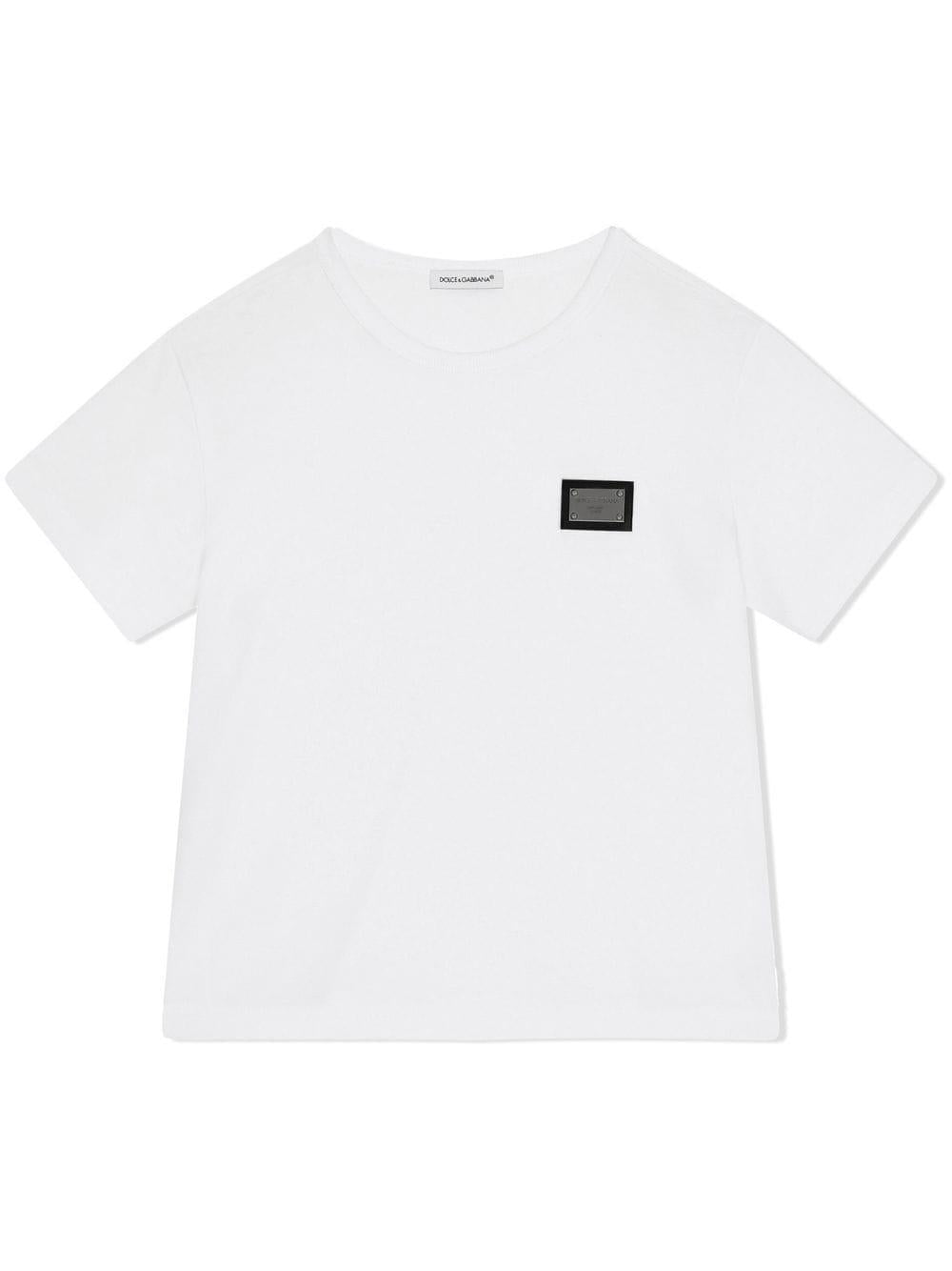T-shirt unisex in cotone bianca con logo L4JT7TG7I2O W0800 Dolce & Gabbana Kids 