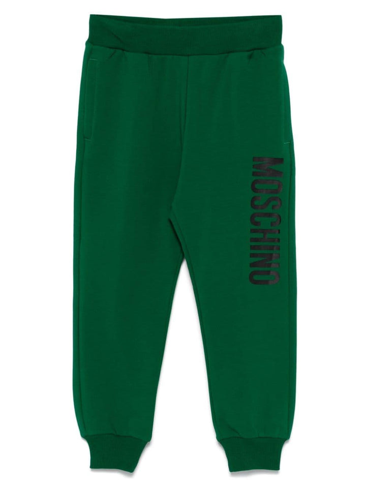 Emerald green trousers for children with logo