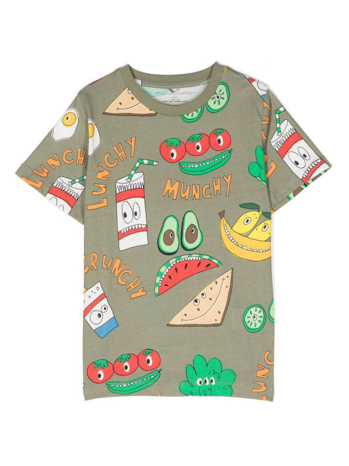 Olive green t-shirt for boys with print