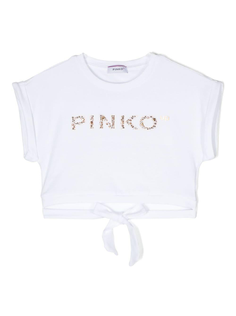 T-shirt bianca per bambina con logo oro