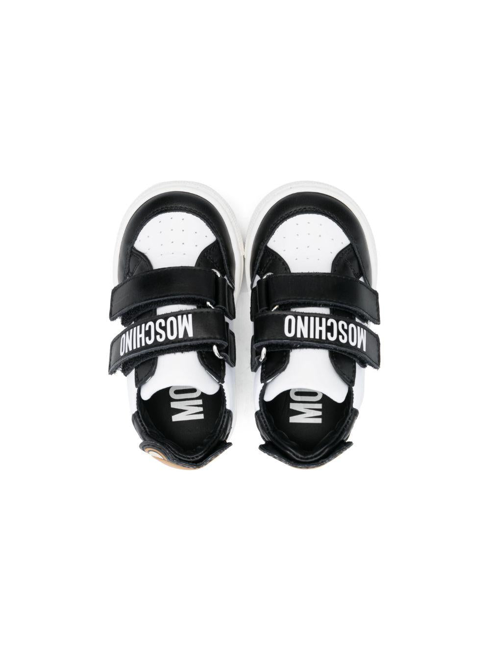 Sneakers bianche e nero per bambini con logo 77345 1 Moschino Kids 