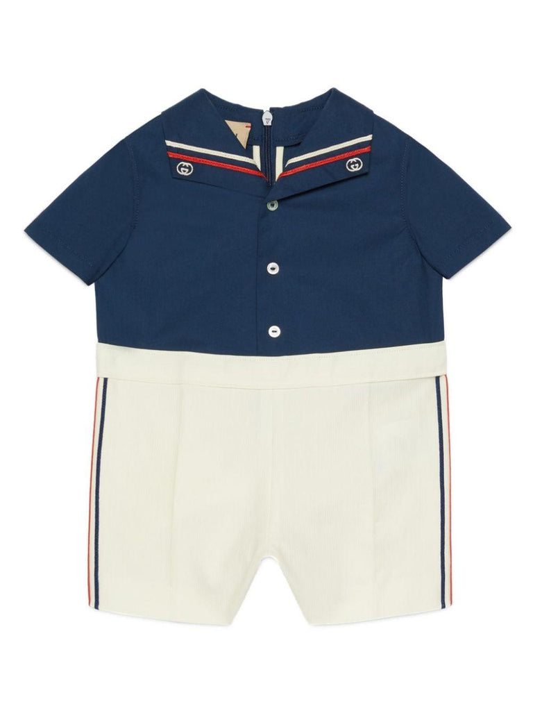 Pagliaccetto bianco e blu per neonato con logo Gucci Kids