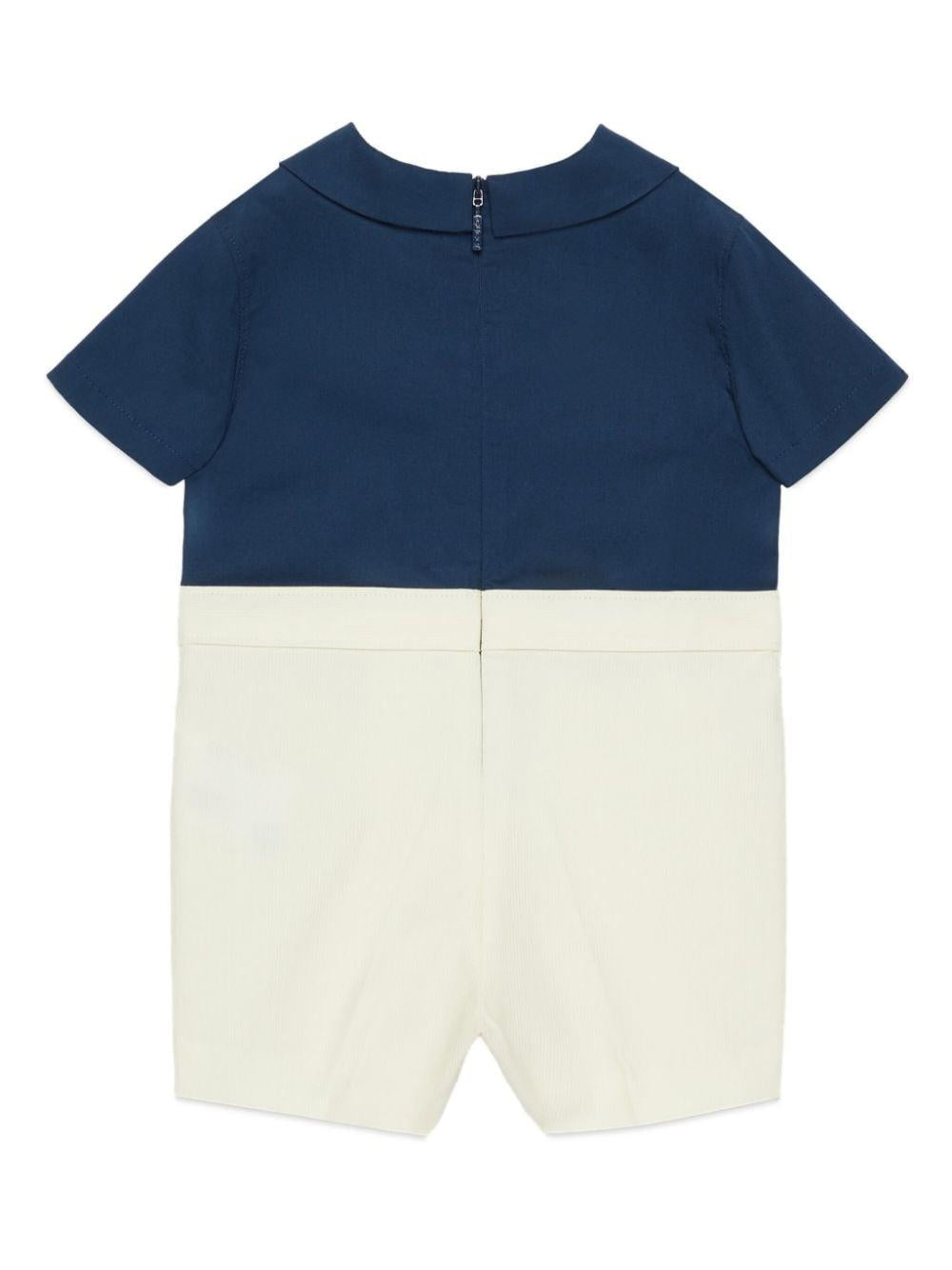 Pagliaccetto bianco e blu per neonato con logo