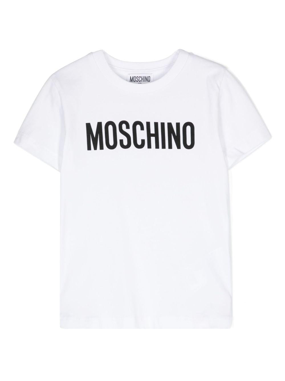 T-shirt unisex in cotone bianca con stampa HUM052LBA24 10101 Moschino Kids 