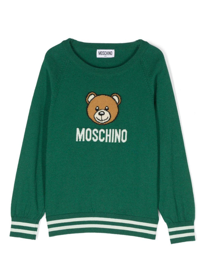Green sweater for boys with logo