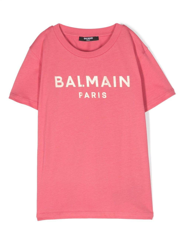 T.shirt rosa per bambina con logo oro