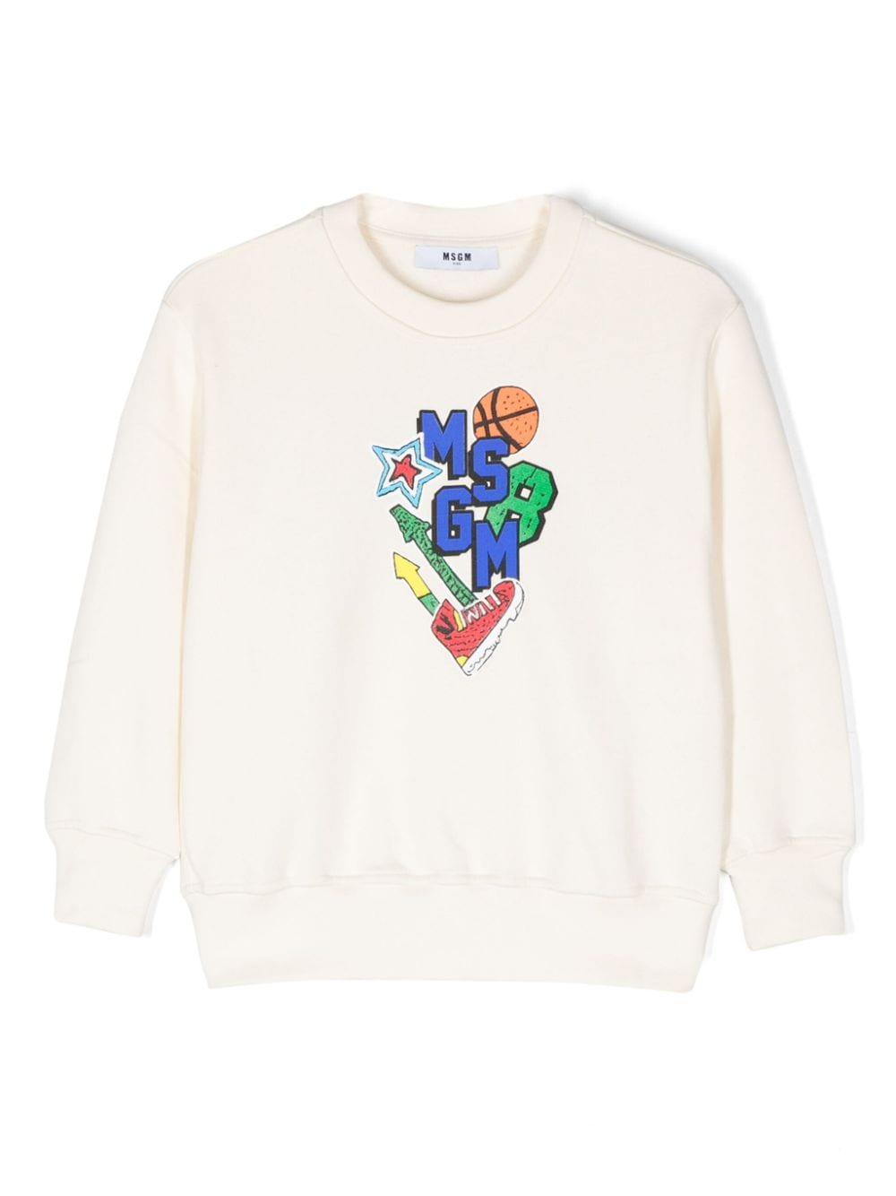 Felpa bianco panna per bambino con logo